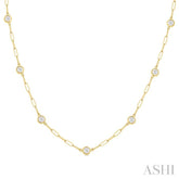 1 Ctw Bezel Set Round Cut Diamond Paperclip Station Necklace in 14K Yellow Gold
